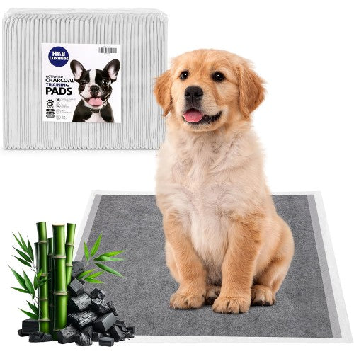 H&B LUXURIES Disposable Dog Training Pads, 56 x 58cm Activated Charcoal Puppy Pee Pads with 6-Layer Leak-Proof Design, Super Absorbent & Odor Eliminating H&B LUXURIES Disposable Dog Training Pads, 56 x 58cm Activated Charcoal Puppy Pee Pads with 6-Layer Leak-Proof Design, Super Absorbent & Odor Eliminating